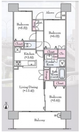 宮崎市松山、マンションの間取り画像です