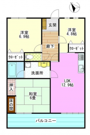 宮崎市大島町、マンションの間取り画像です