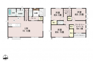 宮崎市花ケ島町、新築一戸建ての間取り画像です