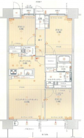 宮崎市吉村町、マンションの間取り画像です