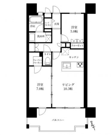 宮崎市大工、マンションの間取り画像です