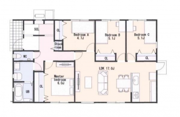 宮崎市佐土原町、新築一戸建ての間取り画像です