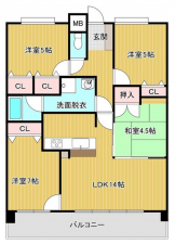 宮崎市鶴島、マンションの間取り画像です