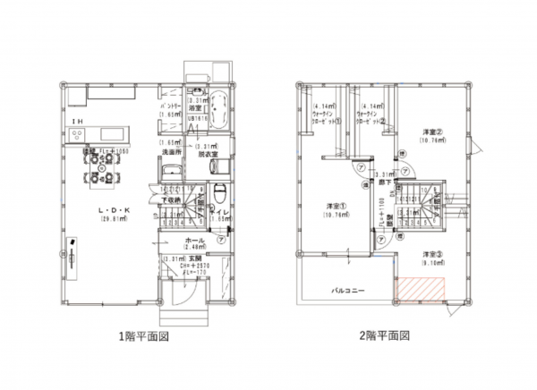 宮崎市大塚台西、新築一戸建ての間取り画像です