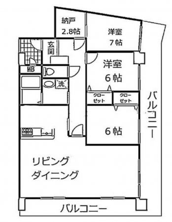 宮崎市下北方町、マンションの間取り画像です