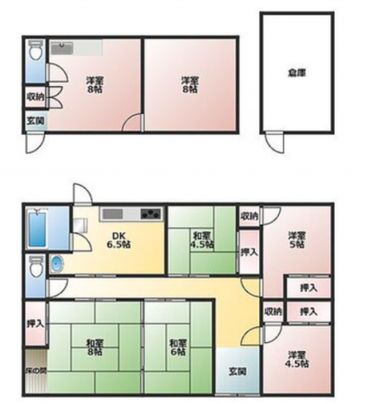 三豊市詫間町松崎、中古一戸建ての間取り画像です