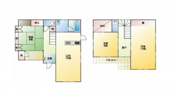 三豊市財田町財田上、中古一戸建ての間取り画像です