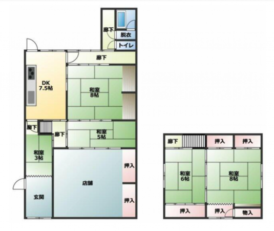 三豊市仁尾町仁尾丁、中古一戸建ての間取り画像です