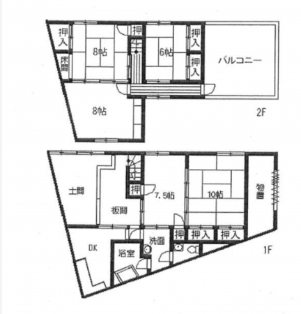 観音寺市西本町、中古一戸建ての間取り画像です
