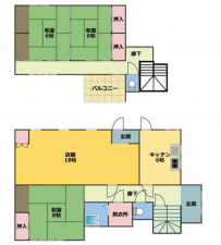 三豊市豊中町上高野、中古一戸建ての間取り画像です