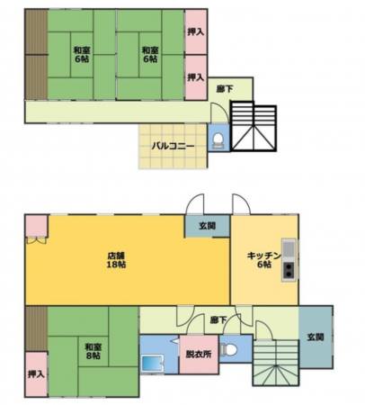 三豊市豊中町上高野、中古一戸建ての間取り画像です