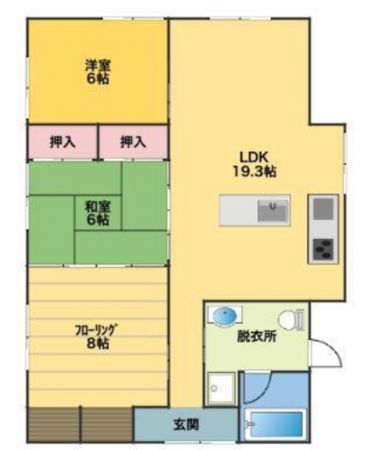 三豊市詫間町大浜、中古一戸建ての間取り画像です