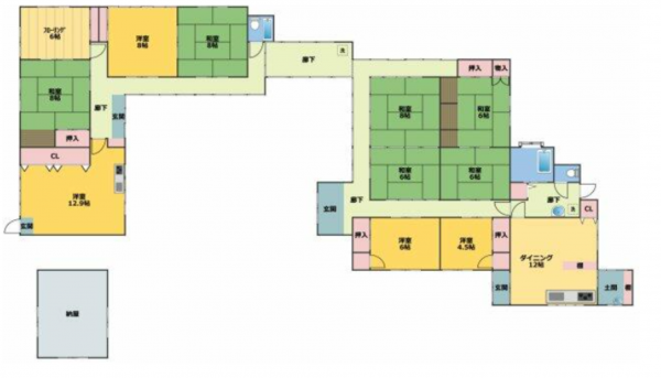 三豊市三野町吉津、中古一戸建ての間取り画像です