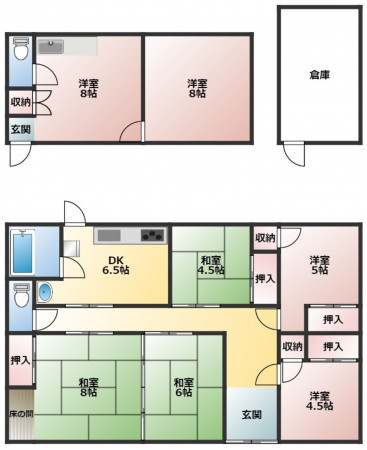 三豊市詫間町松崎、中古一戸建ての間取り画像です