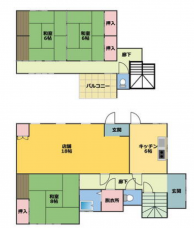 三豊市豊中町上高野、中古一戸建ての間取り画像です