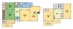 三豊市三野町大見、中古一戸建ての間取り画像です