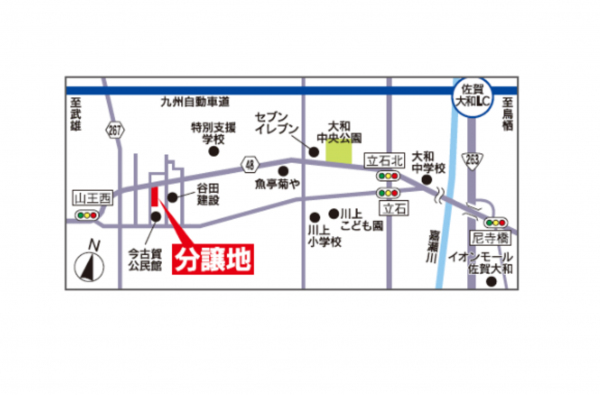佐賀市大和町、土地の地図画像です