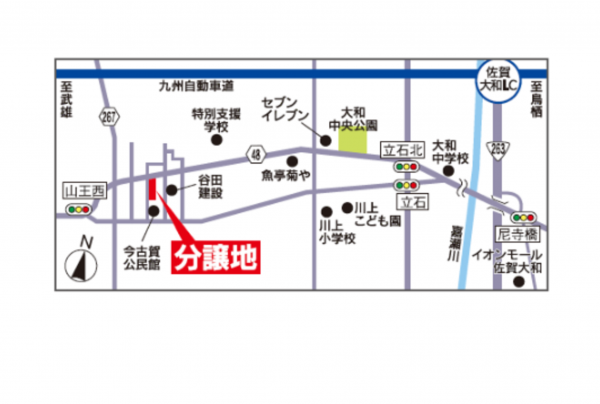 佐賀市大和町、土地の地図画像です