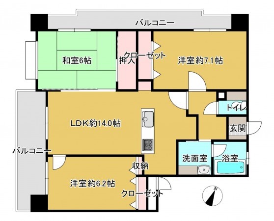 佐賀市鍋島、中古マンションの間取り画像です