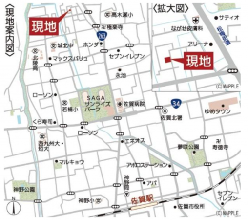 佐賀市高木瀬西、新築一戸建ての地図画像です