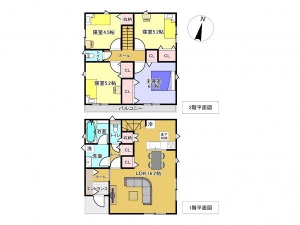 佐賀市神野西、新築一戸建ての間取り画像です