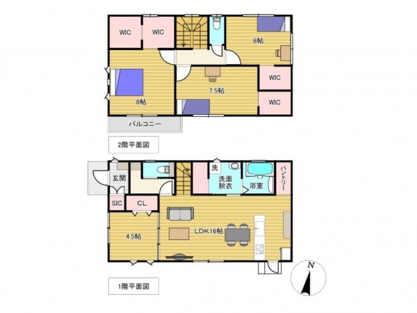 佐賀市神野西、新築一戸建ての間取り画像です