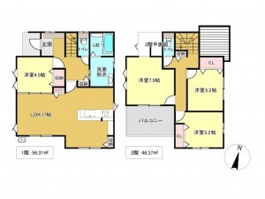 佐賀市鍋島、新築一戸建ての間取り画像です