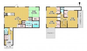 八尾市教興寺、中古一戸建ての間取り画像です