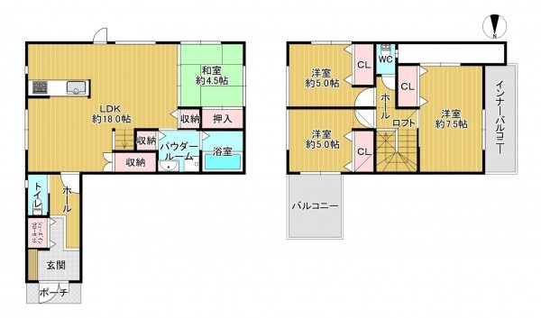 八尾市教興寺、中古一戸建ての間取り画像です