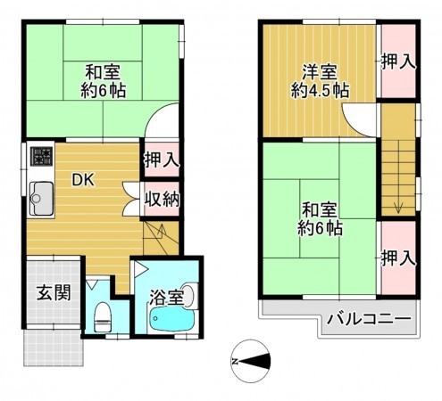 八尾市本町、中古一戸建ての間取り画像です