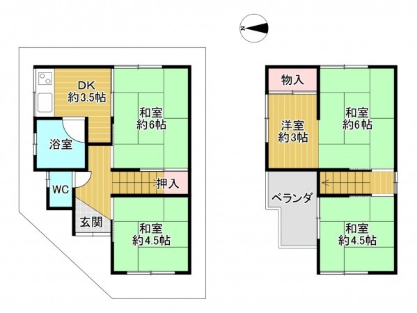 八尾市南本町、中古一戸建ての間取り画像です