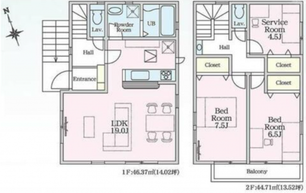 八尾市黒谷、新築一戸建ての間取り画像です