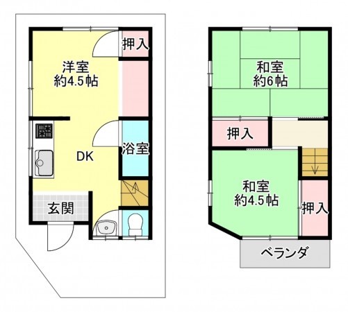 八尾市教興寺、中古一戸建ての間取り画像です