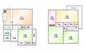 八尾市西山本町、中古一戸建ての間取り画像です