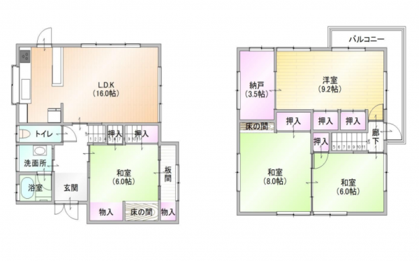八尾市西山本町、中古一戸建ての間取り画像です