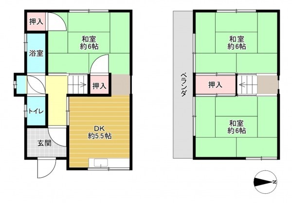 八尾市教興寺、中古一戸建ての間取り画像です