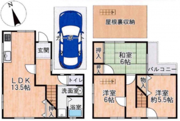 八尾市南本町、中古一戸建ての間取り画像です