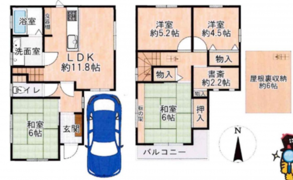 八尾市東山本町、中古一戸建ての間取り画像です