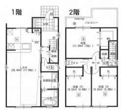 八尾市田井中、新築一戸建ての間取り画像です