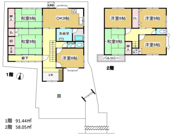 八尾市宮町、中古一戸建ての間取り画像です