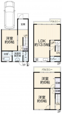 八尾市明美町、中古一戸建ての間取り画像です