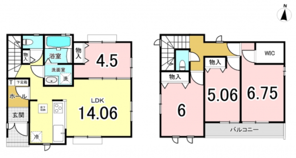 八尾市明美町、新築一戸建ての間取り画像です