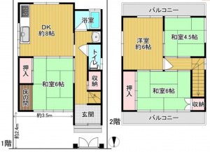 八尾市福万寺町南、中古一戸建ての間取り画像です