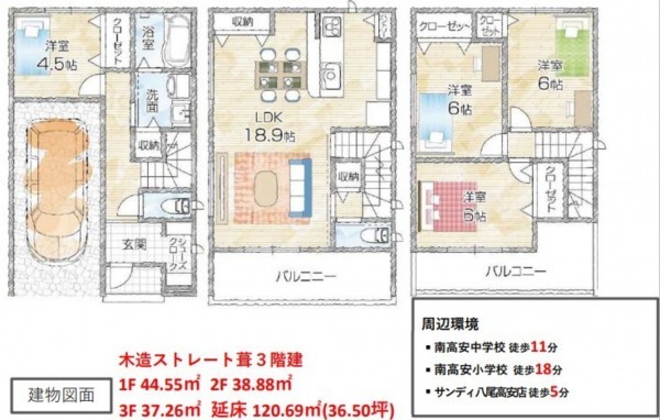 八尾市教興寺、新築一戸建ての間取り画像です