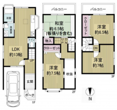 八尾市長池町、中古一戸建ての間取り画像です