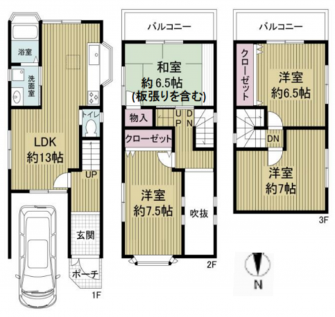 八尾市長池町、中古一戸建ての間取り画像です