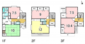 八尾市垣内、中古一戸建ての間取り画像です