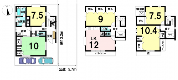 八尾市垣内、中古一戸建ての間取り画像です