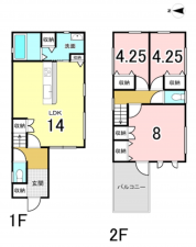 八尾市柏村町、中古一戸建ての間取り画像です
