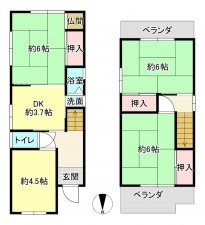 八尾市松山町、中古一戸建ての間取り画像です